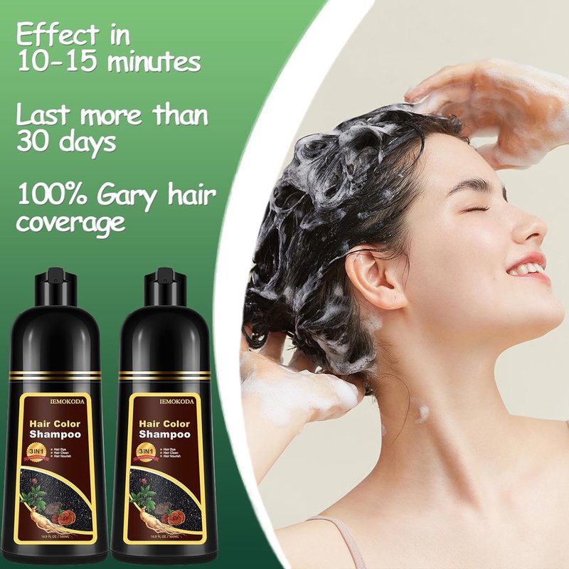 Dark Brown Hair Dye Shampoo - 3-in-1 Instant Color for Men & Women | 100% Gray Coverage, 16.9 Fl Oz