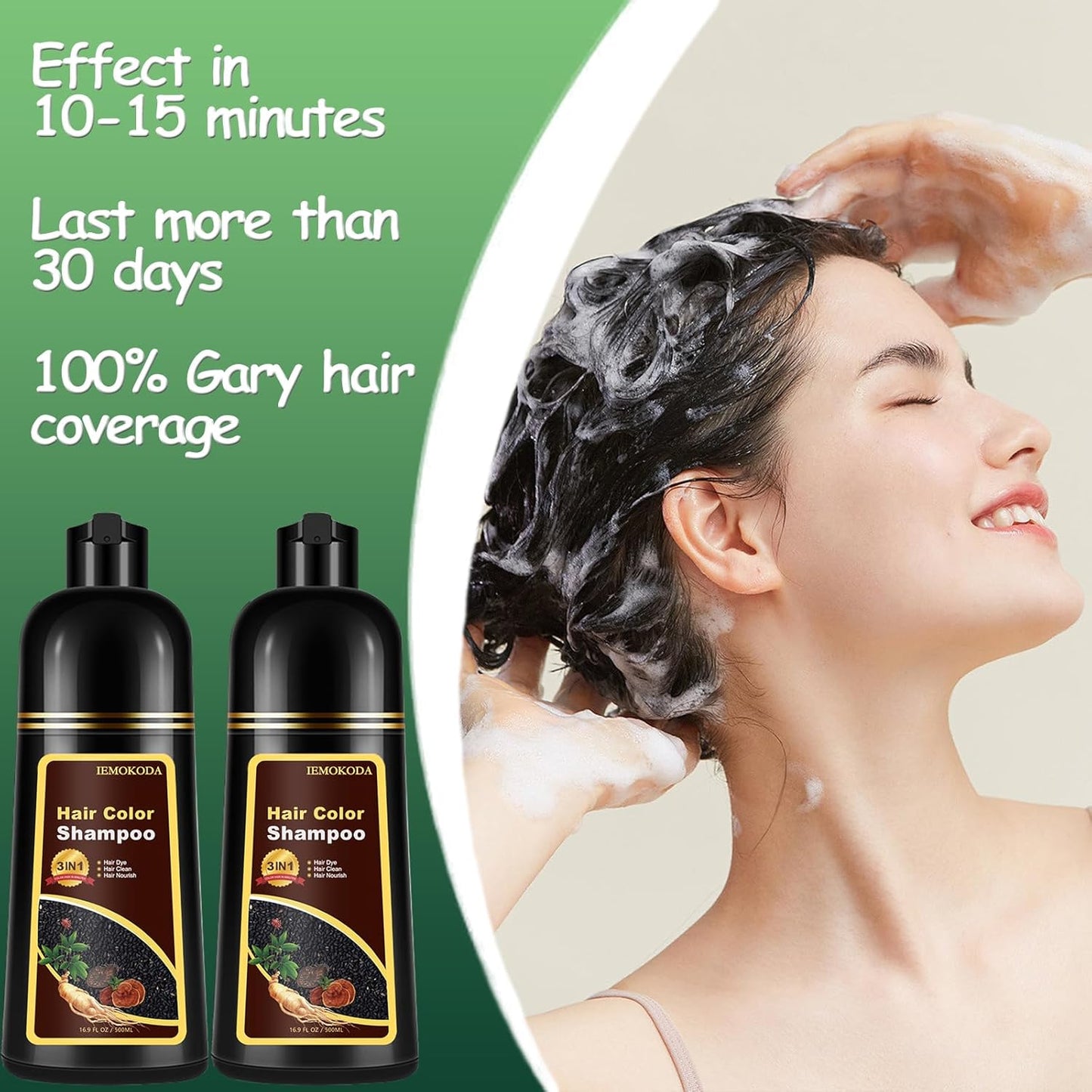 Dark Brown Hair Dye Shampoo - 3-in-1 Instant Color for Men & Women | 100% Gray Coverage, 16.9 Fl Oz