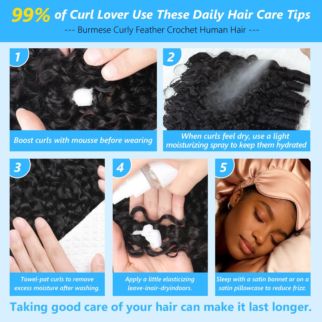 Human Crochet Hair for Black Women 18 Inch 50g Pre-Separated Burmese Curly Feather Human Hair Bundles Invisible Miracle Knots Lightweight Crochet Human Hair Extensions Natural Black