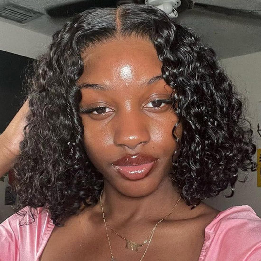 ISEE Glueless Bob Wigs Human Hair Pre Plucked Pre Cut Water Wave Human Hair Wig for Black Women 5x7 HD Lace Closure Wigs 180% Density (Black, 14 Inch)