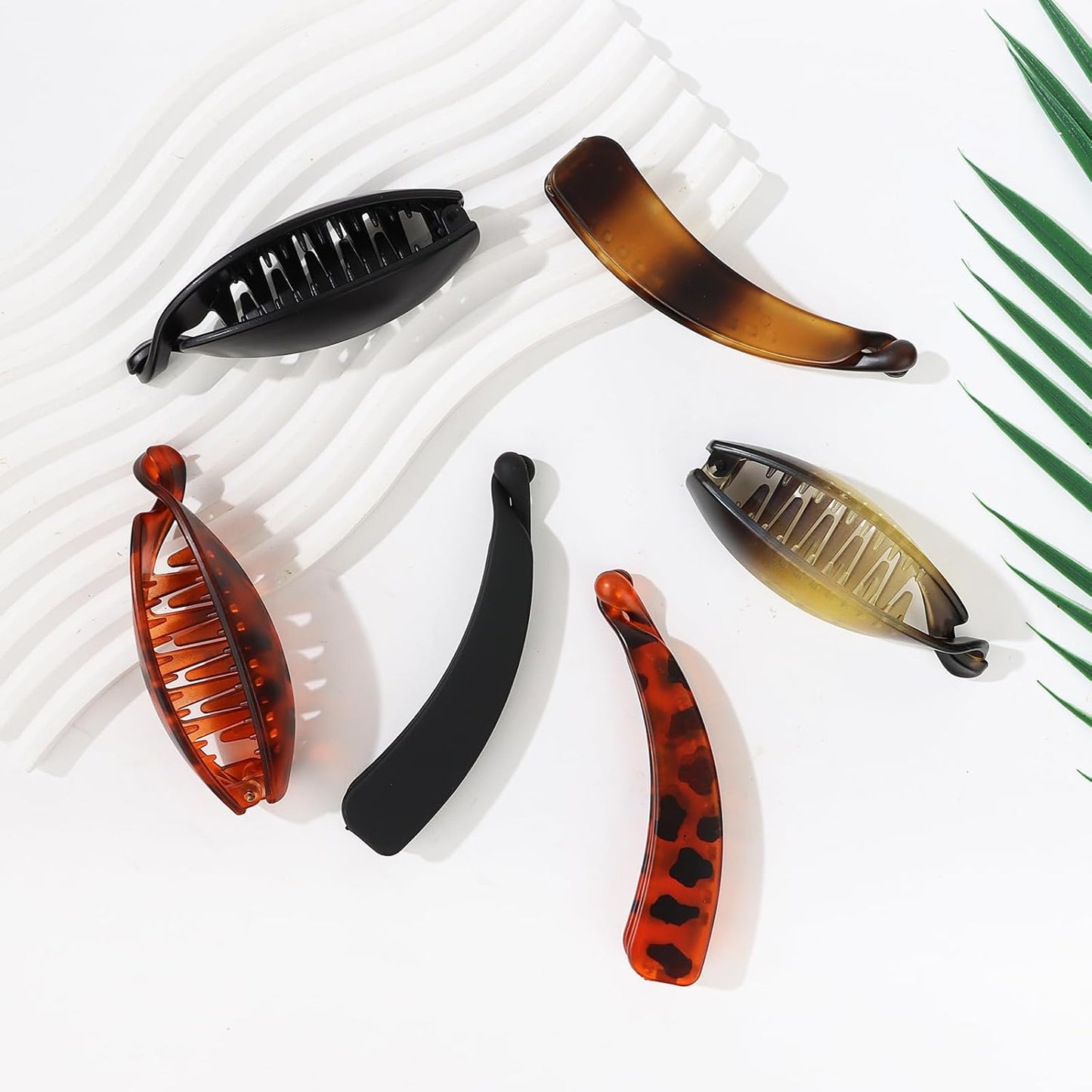 French Banana Hair Clips - 6 Pcs Set for Thick/Thin Hair - Ponytail Holders | Black & Tortoise