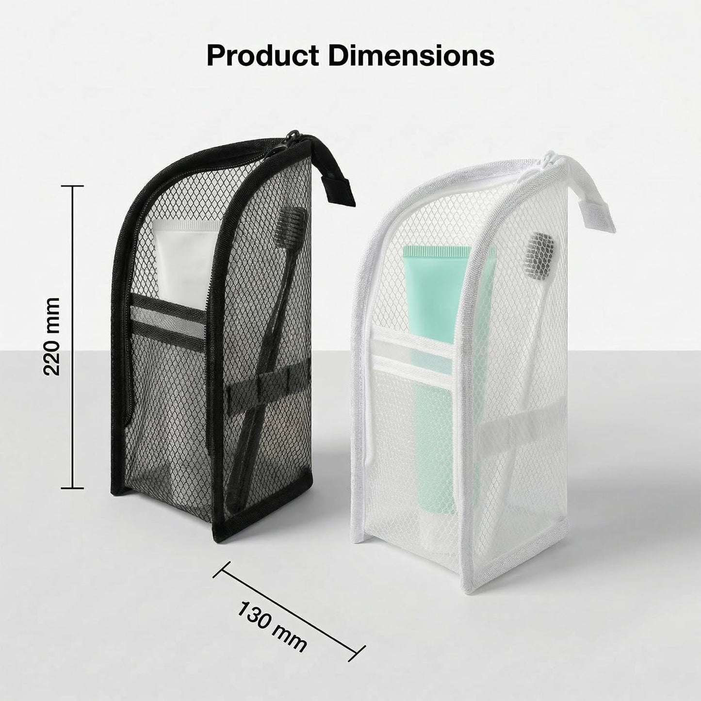 Portable Travel Toiletry Bag - Lightweight Waterproof Organizer with Large Capacity | Foldable Mesh Design (Black)