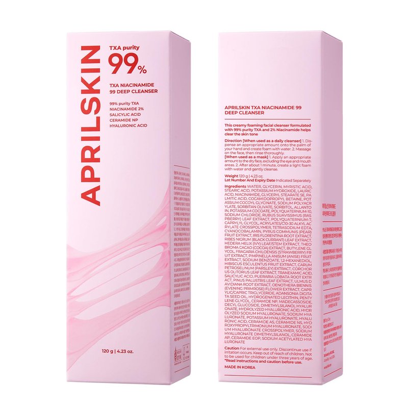 APRILSKIN TXA Niacinamide 99 Pore Care Pink Bubble Gum Deep Cleanser | 99% High-Purity TXA+Niacinamide | All-in-One Cleanser: Deep Cleansing, Blackhead Care, Pore Care, Moisturizing | 4.23 fl.oz.