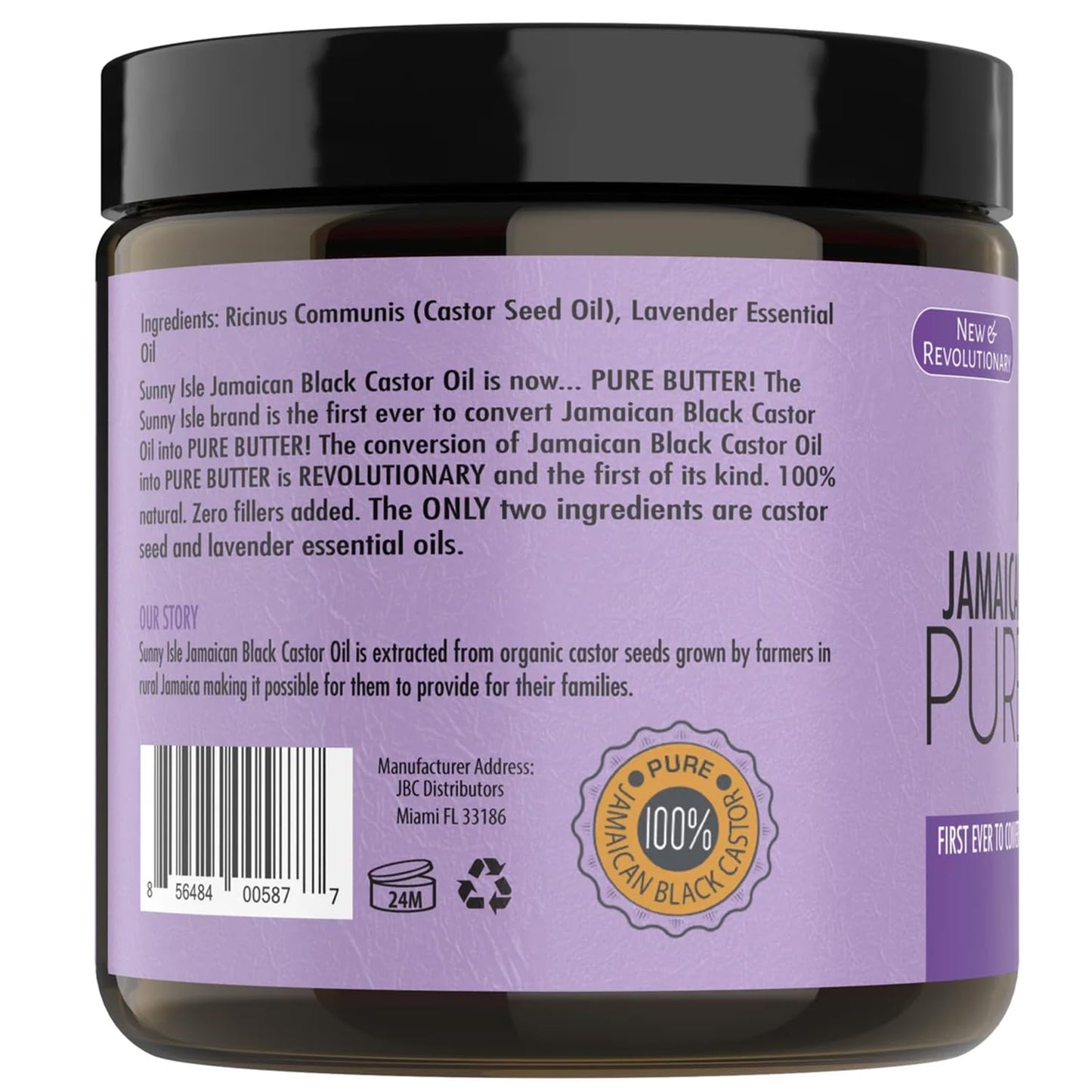 Sunny Isle Lavender Jamaican Black Castor Oil Pure Butter 4oz | Stimulates Hair Growth | Effective Moisturizer Hair & Skin | All Types & Textures
