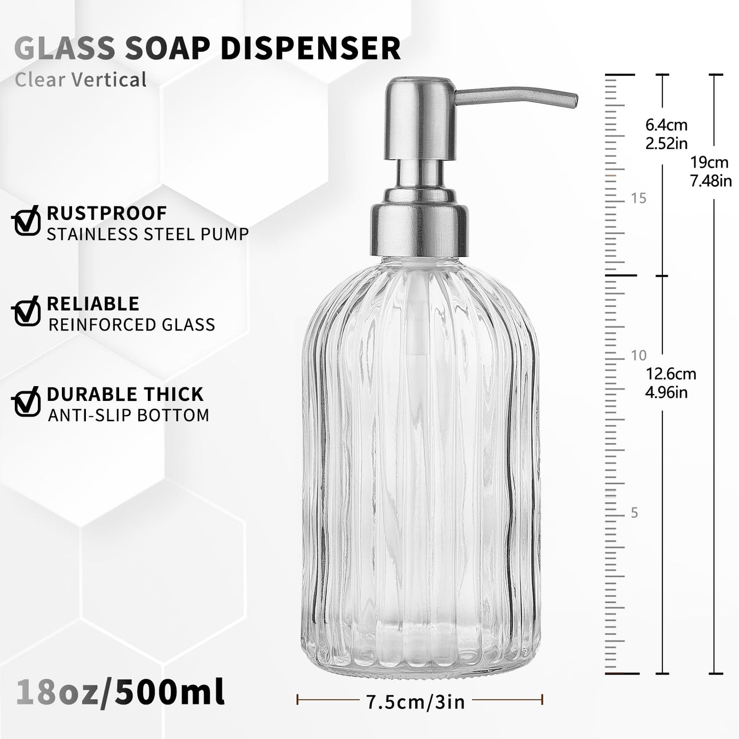 zuxzmj Clear Glass Soap Dispenser with 304 Rustproof Stainless Steel Pump 18oz for Kitchen and Bathroom Hand Soap Dispenser Bottle