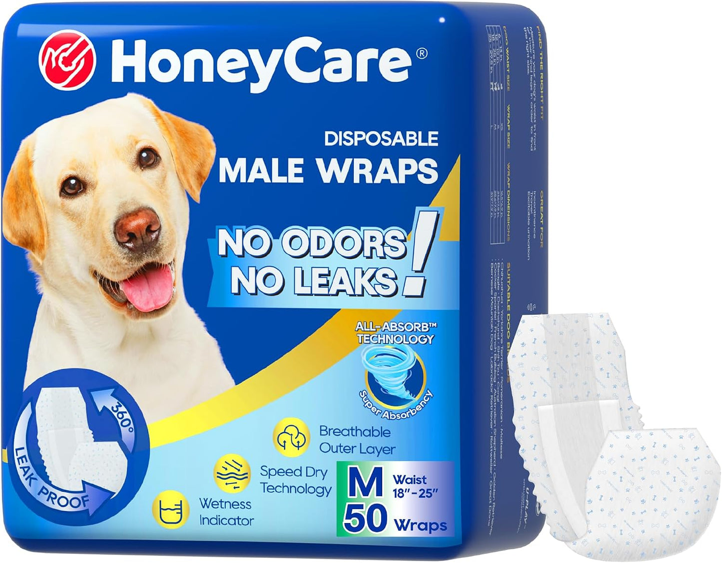 All-Absorb Male Dog Wraps - 50 Count, Small Size | Leak-Proof & Comfortable