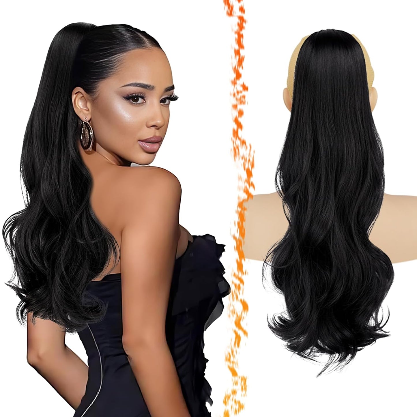 Burgundy Red Wavy Drawstring Ponytail Extensions - 20 Inch Synthetic Clip-In Hairpiece for Women, Natural Curly Style