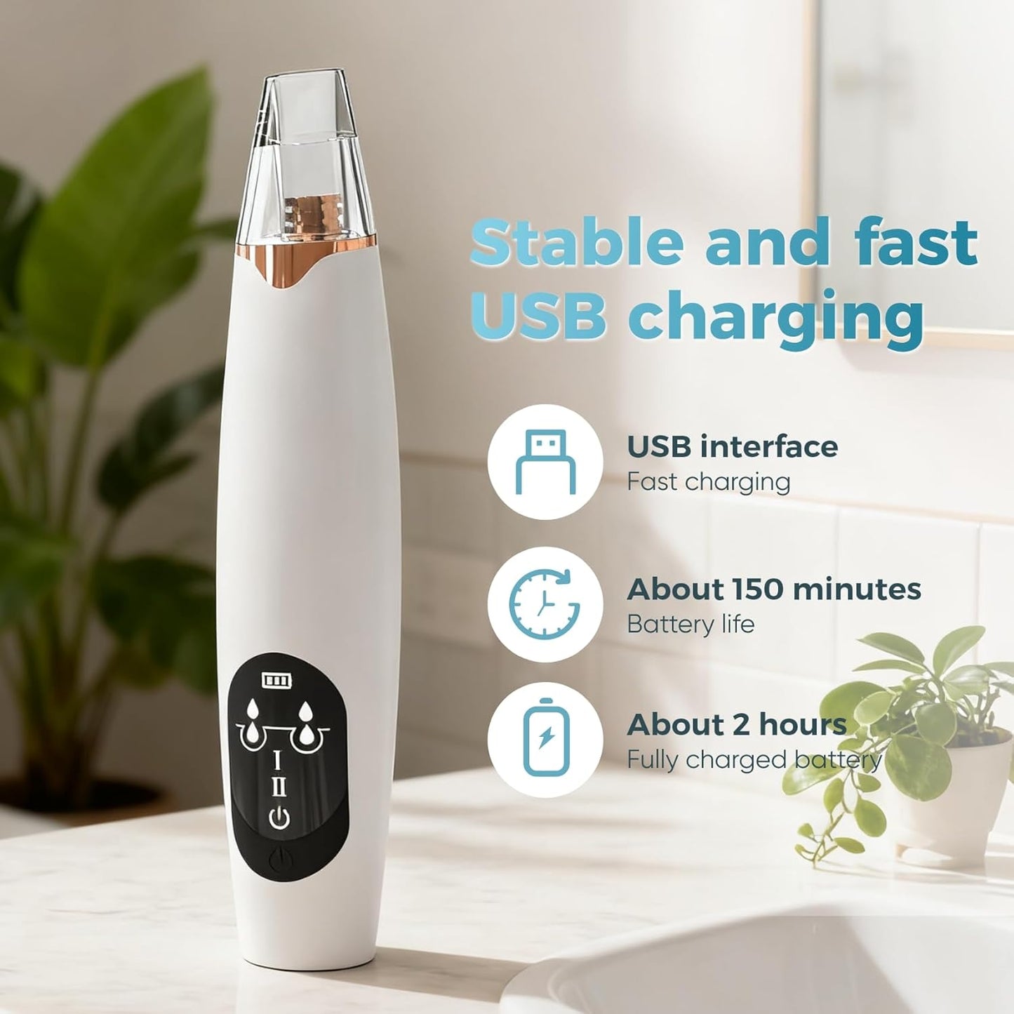 Blackhead Remover Pore Vacuum - Electric Facial Pore Extractor with Silicone Probes | 3 Suction Levels, USB Rechargeable (White)