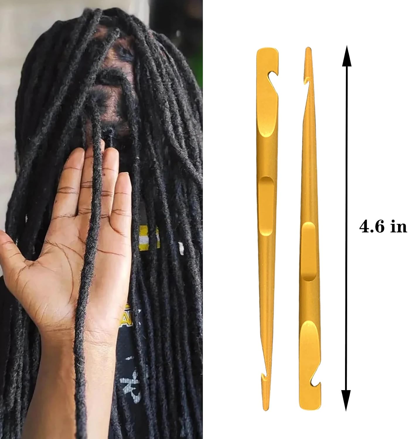 Interlocking Tool for Locs | Dual-Ended Metal Crochet Needle for Dreadlocks & Sisterlocks - Gold, 2 Pack