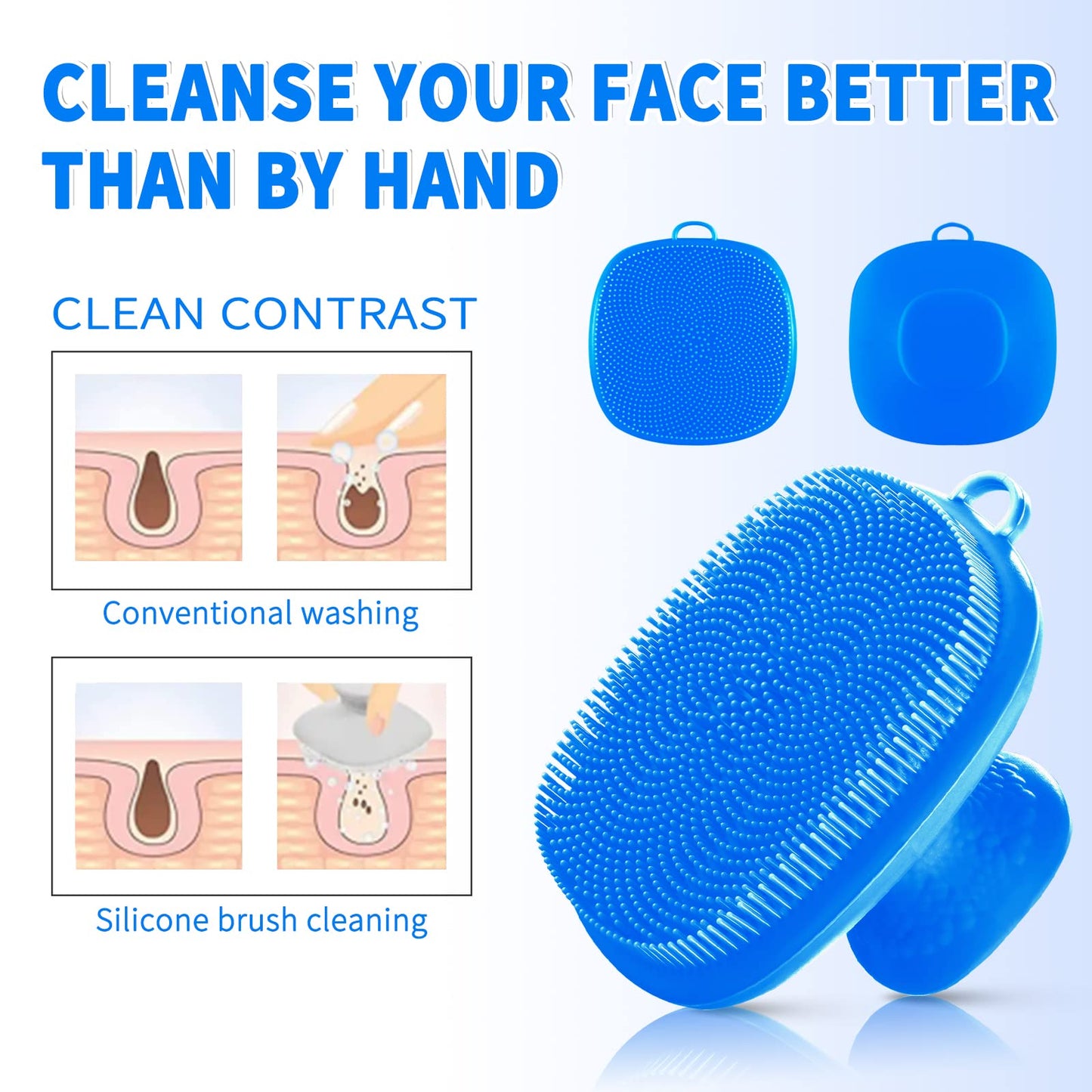 Silicone Face Scrubber for Men Facial Cleansing Brush Silicone Face Wash Brush Manual Waterproof Cleansing Skin Care Face Brushes for Cleansing and Exfoliating (Blue)