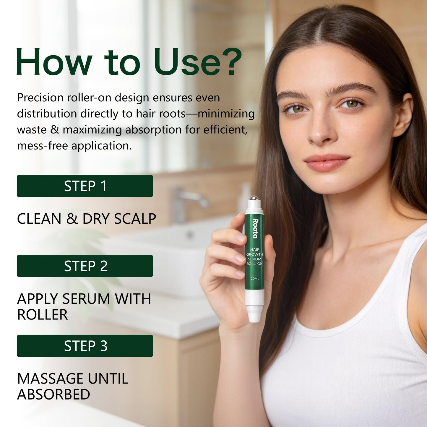 Roota Advanced Hair Growth Roll-On Serum | Saw Palmetto, Rosemary & Pea Extract | Supports Fuller, Healthier Hair | Clean, Non-Greasy Formula for Men & Women | 20ml Pack(1PC)