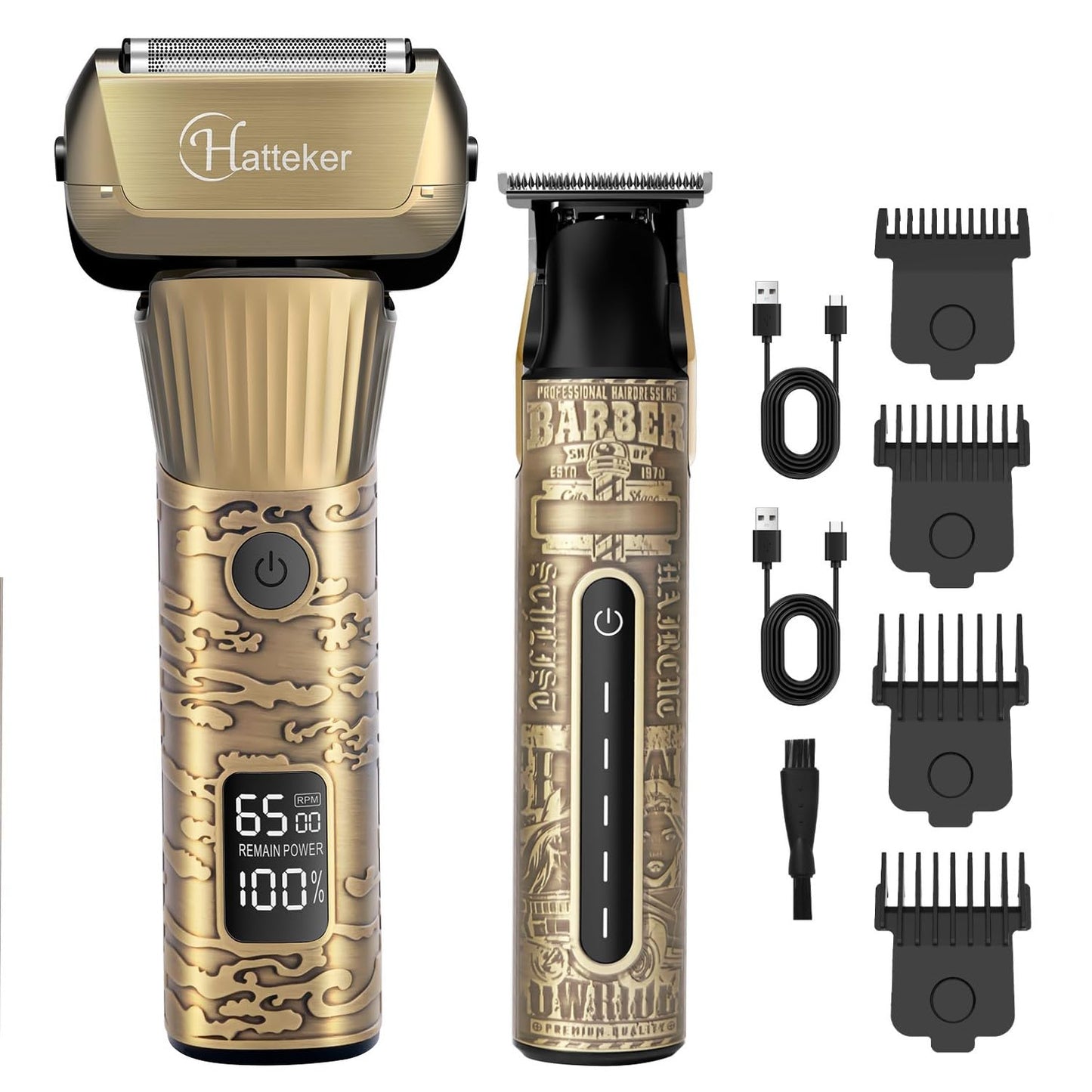 Hatteker Foil Shaver Electric Razor Men's Shaver T-Blade Trimmer Beard Trimmer Beard Clipper Hair Clipper LED Display Waterproof Wet/Dry Shaver Kit 2 in 1
