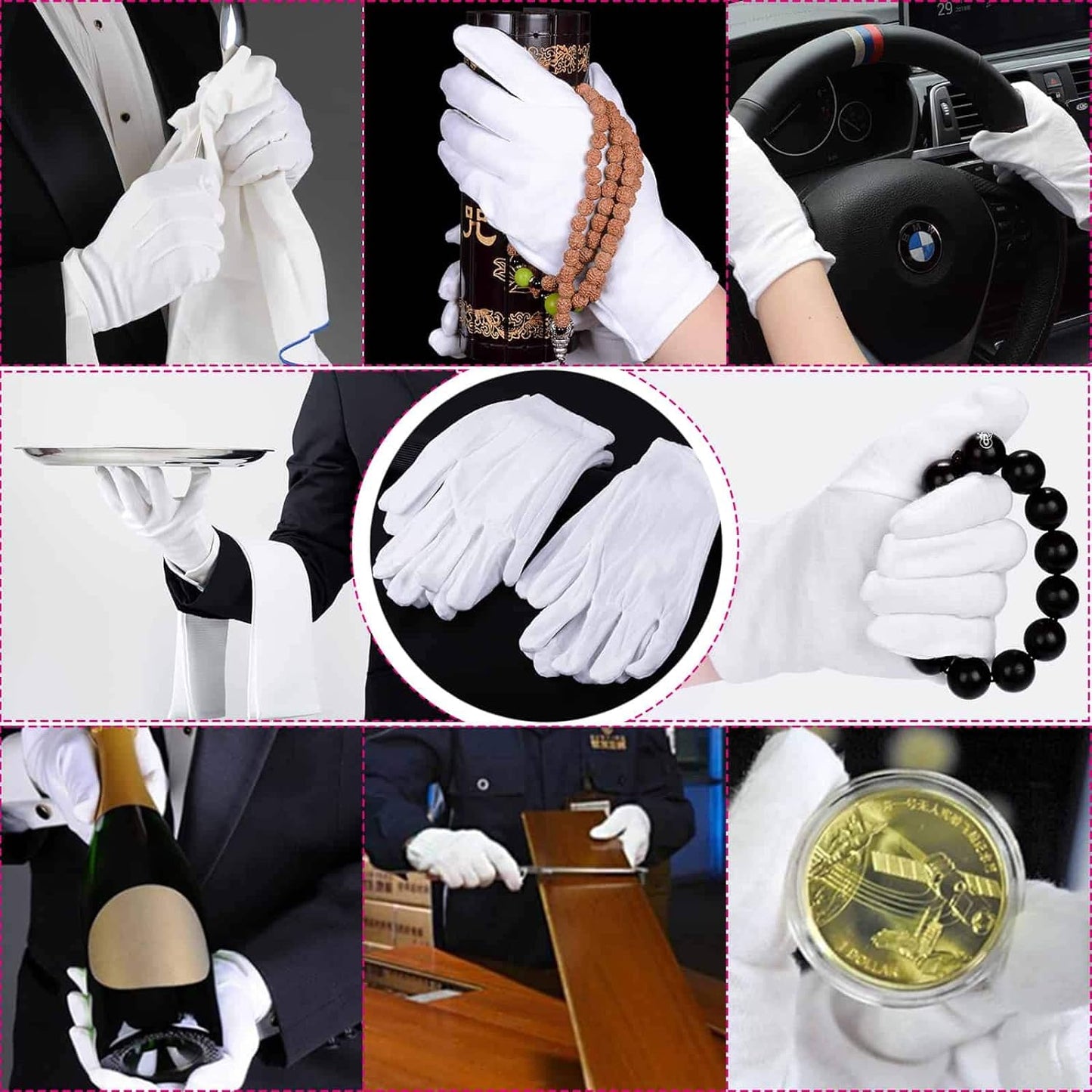 Cotton Gloves for Dry Hands - Moisturizing Eczema Relief | Medium Size, White