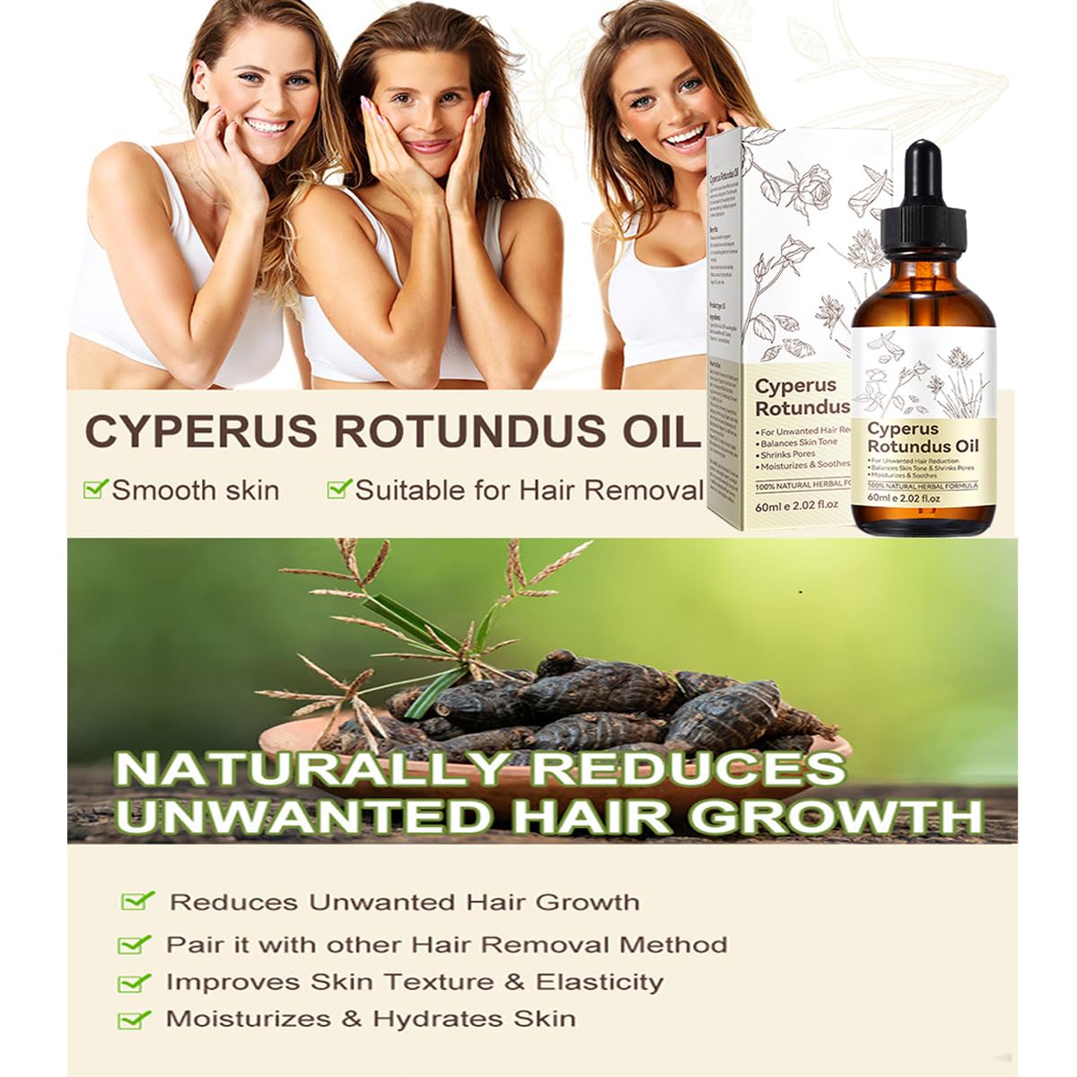 Cyperus Rotundus Oil, Cypress Rotundus Oil for Hair Removal, 2.02 fl.oz