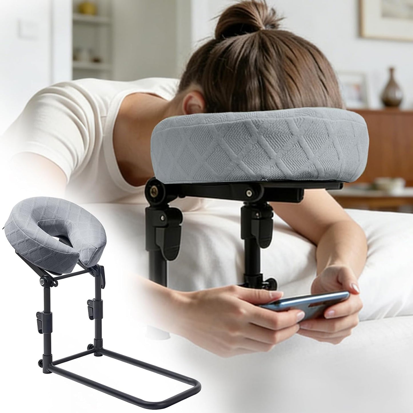 Massage Headrest for Bed - Adjustable Height Memory Foam Face Cradle | Washable Pillowcase (Green)