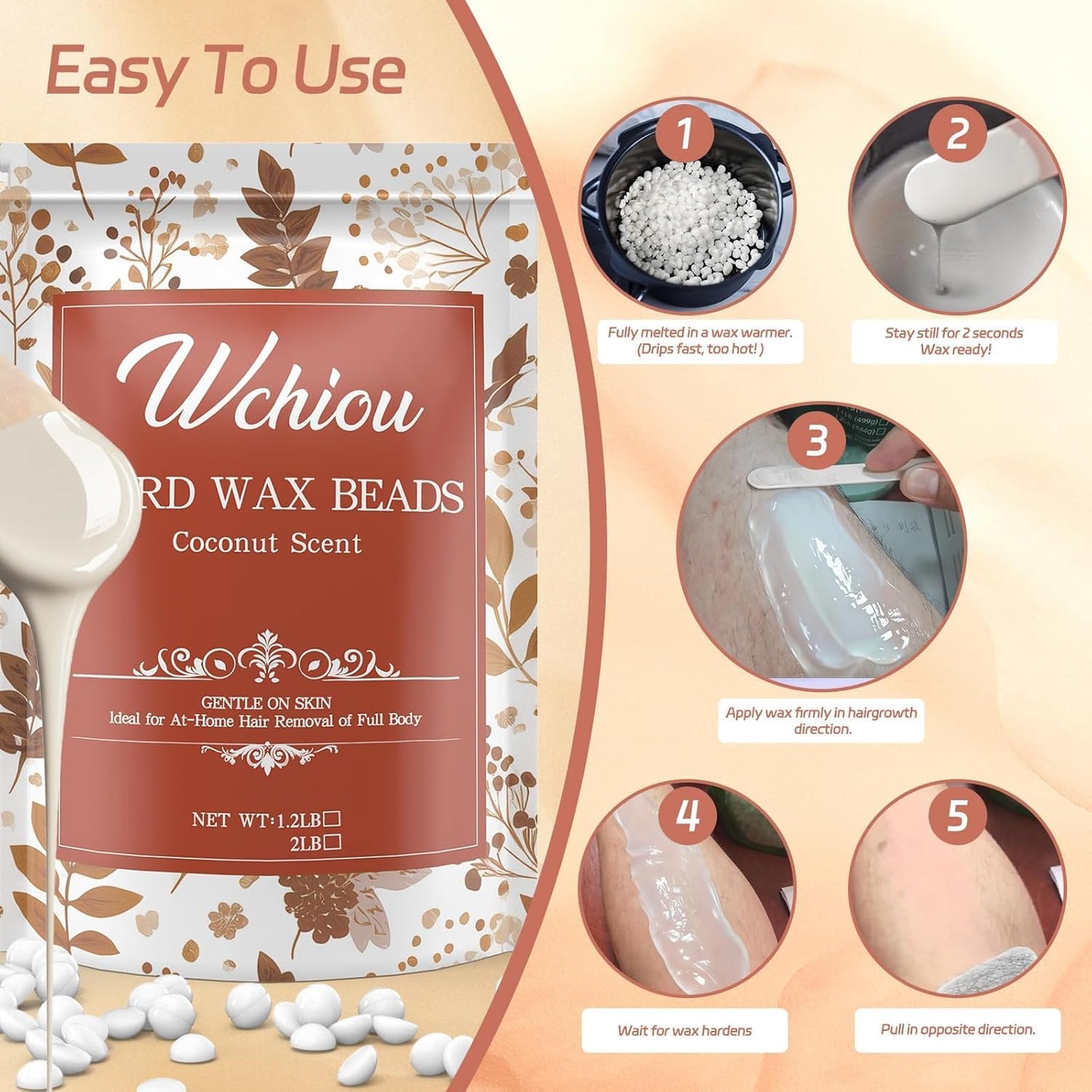 Hard Wax Beads for Hair Removal, Wax Beans, Sensitive Skin for Bikini, Brazilian Waxing, Face, Body, Legs, Underarms, Chest, Pack of 4