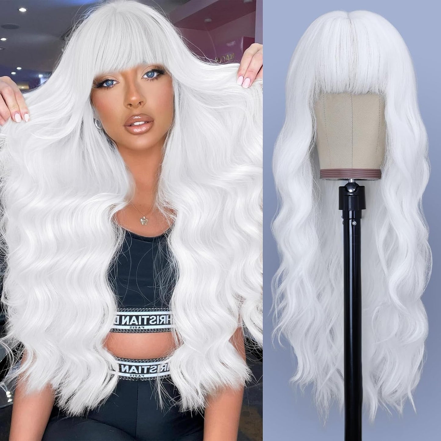 NAYOO Brown Wigs for Women - Long Curly Wavy Hair | Heat Resistant Synthetic Fiber, 24 Inches