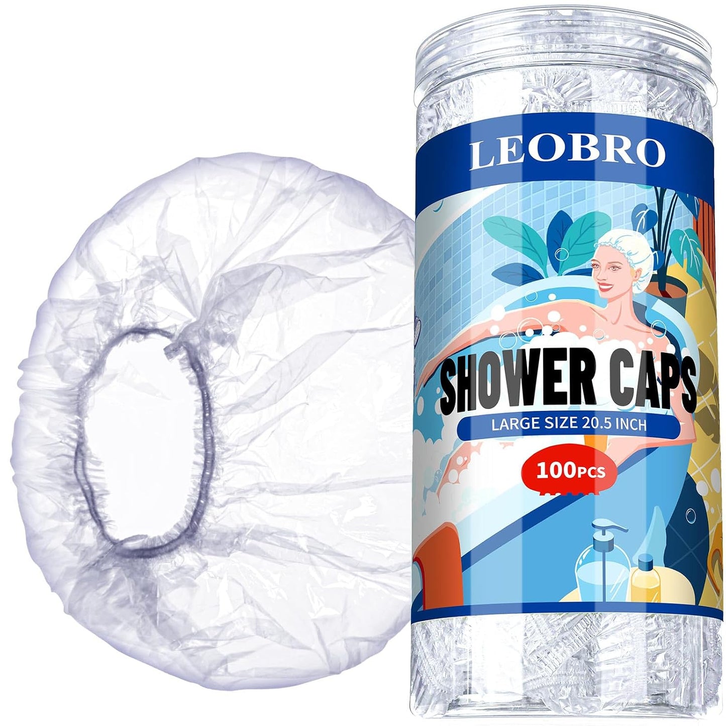 Disposable Shower Caps for Women - Clear Plastic Hair Treatment Caps | Regular Size 17.3 Inch - 100 Pack