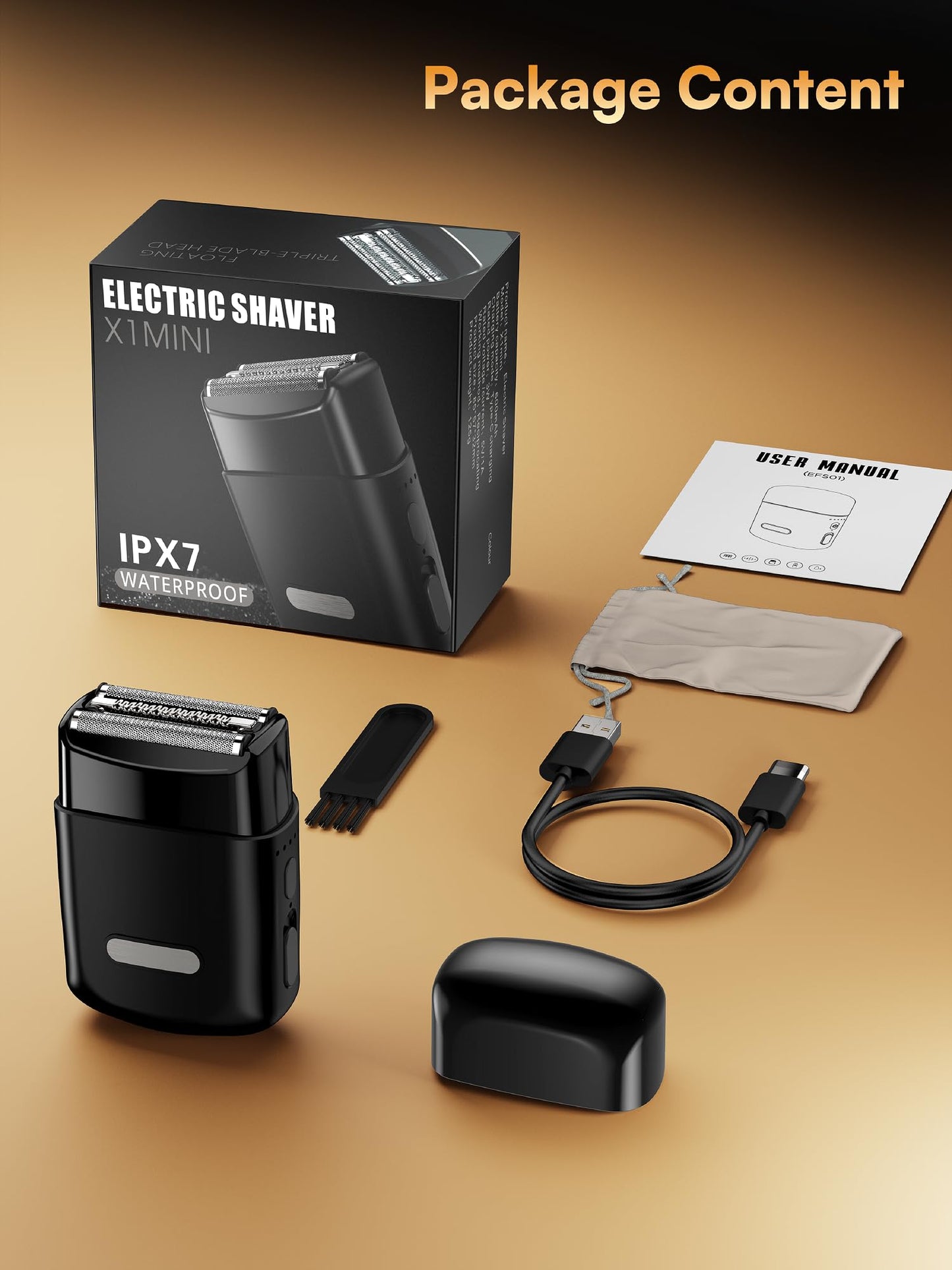Electric Foil Shavers for Men: Mini Electric Razor with 3 Floating Blades, IPX7 Waterproof & USB-C Fast Charge Cordless Foil Shaver for Men with Travel Lock, Grooming Gift for Home & Travel