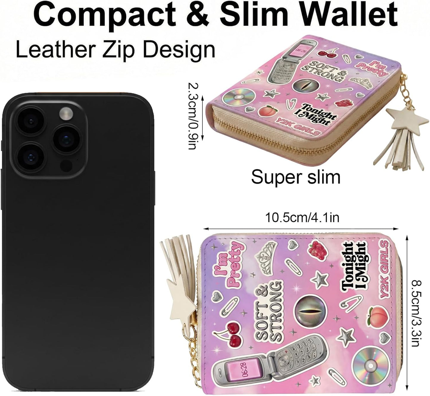 Y2K Aesthetic Wallet & Keychain Set - Cute Star Tassel Coin Purse with Acrylic Charms | Nostalgic 2000s Style Accessories