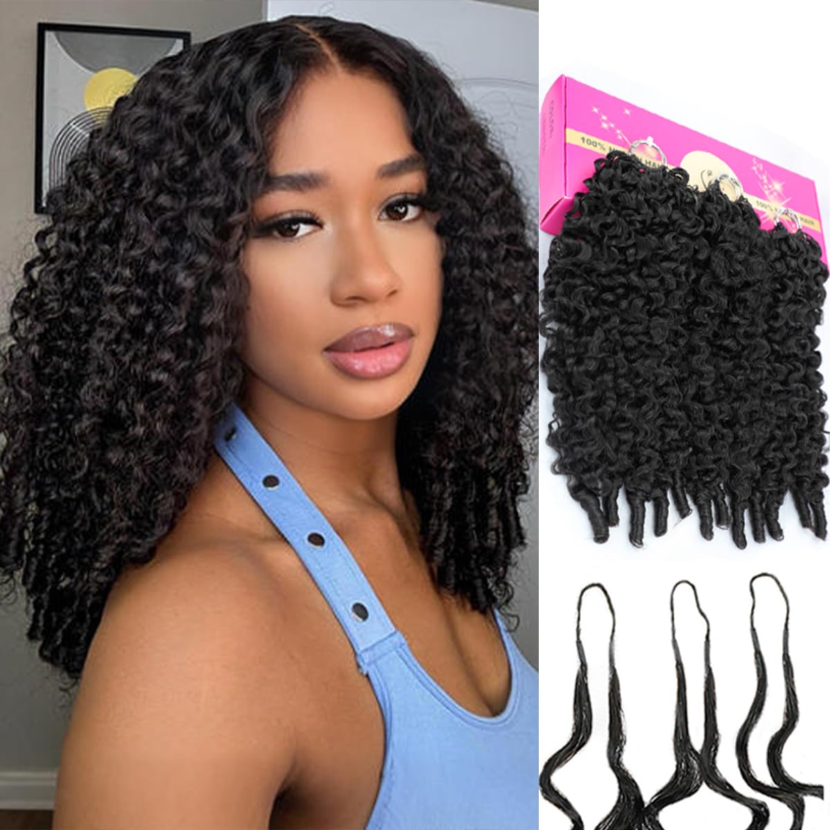 Human Crochet Hair for Black Women - 20 Inch Burmese Curly Pre-Looped | Natural Black, Reusable Bundles