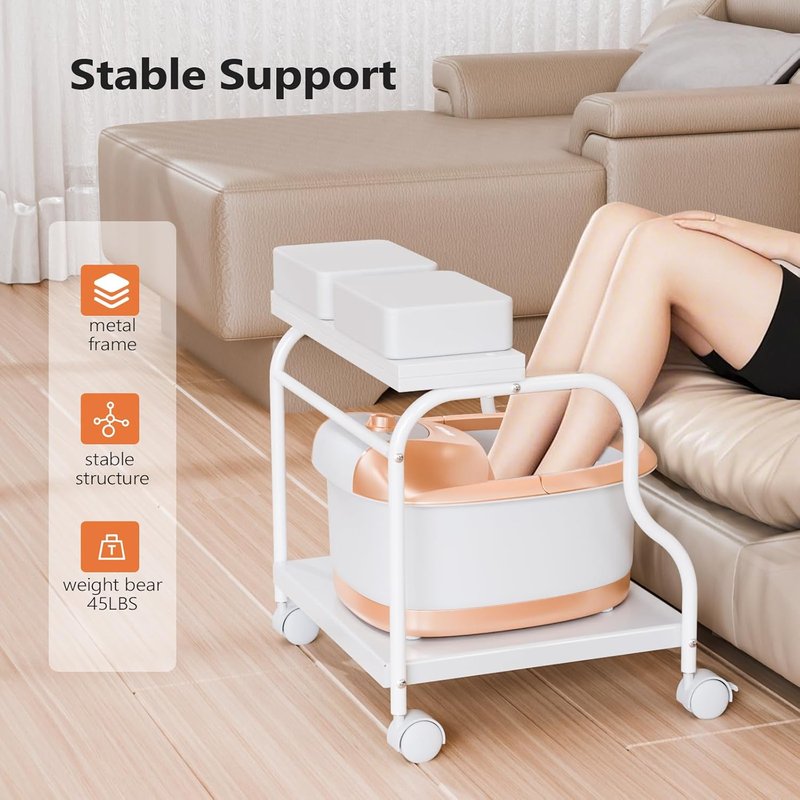 Pedicure Cart - Portable Foot Bath Trolley with Adjustable Stool & Locking Wheels | White