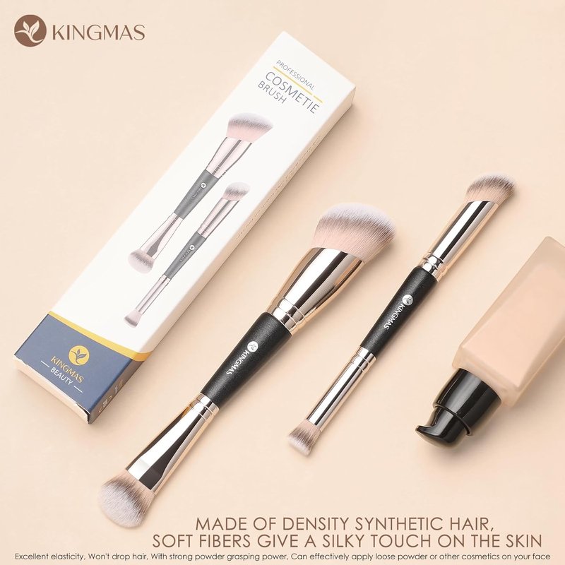 Foundation Concealer Brushes Set - 2PCS Dual Ended Makeup Brushes for Powder & Liquid Contouring | Blending & Bronzing