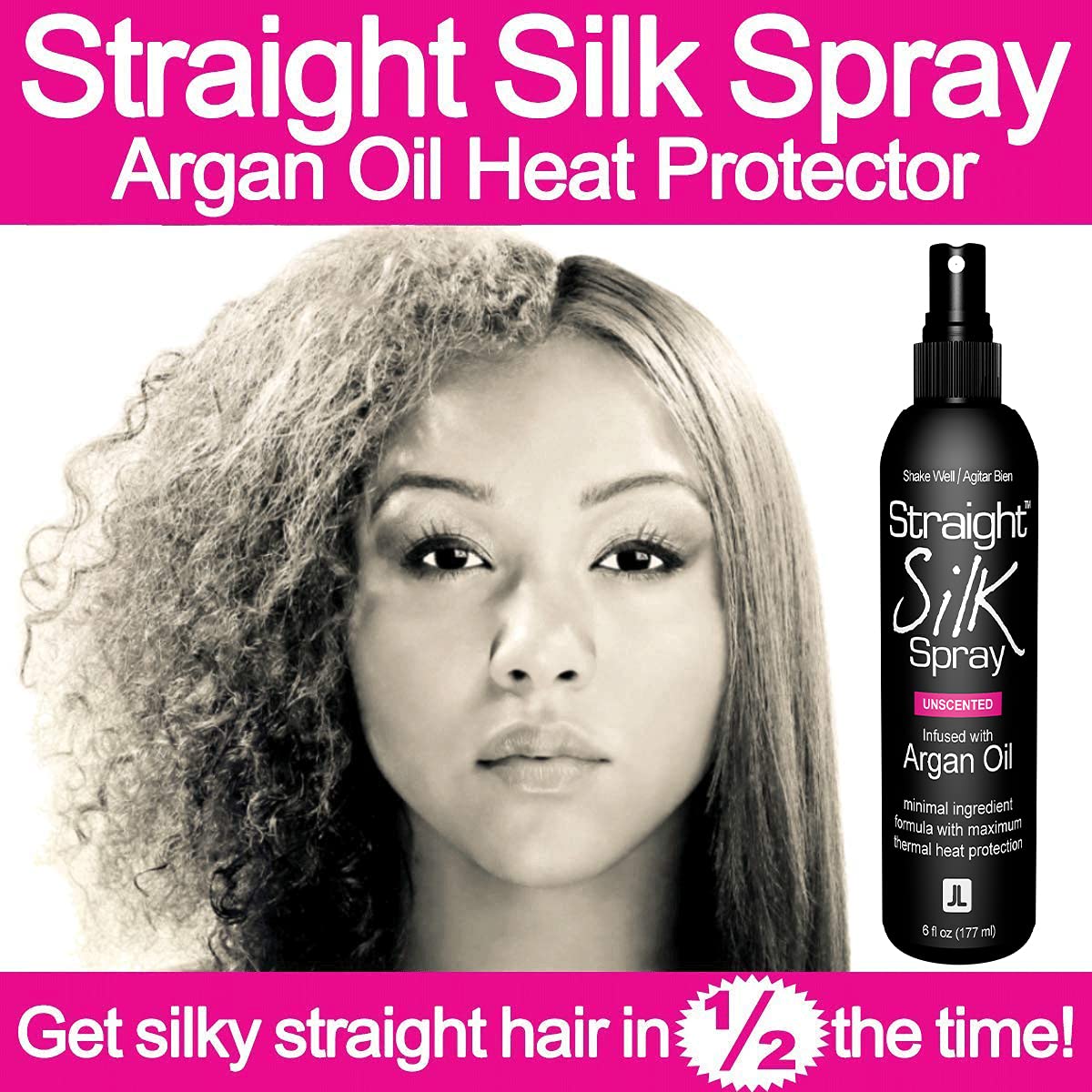 Silk Spray with Moroccan Argan Oil - Heat Protectant & Detangler | Alcohol-Free, Unscented | Up to 450°F (6oz)