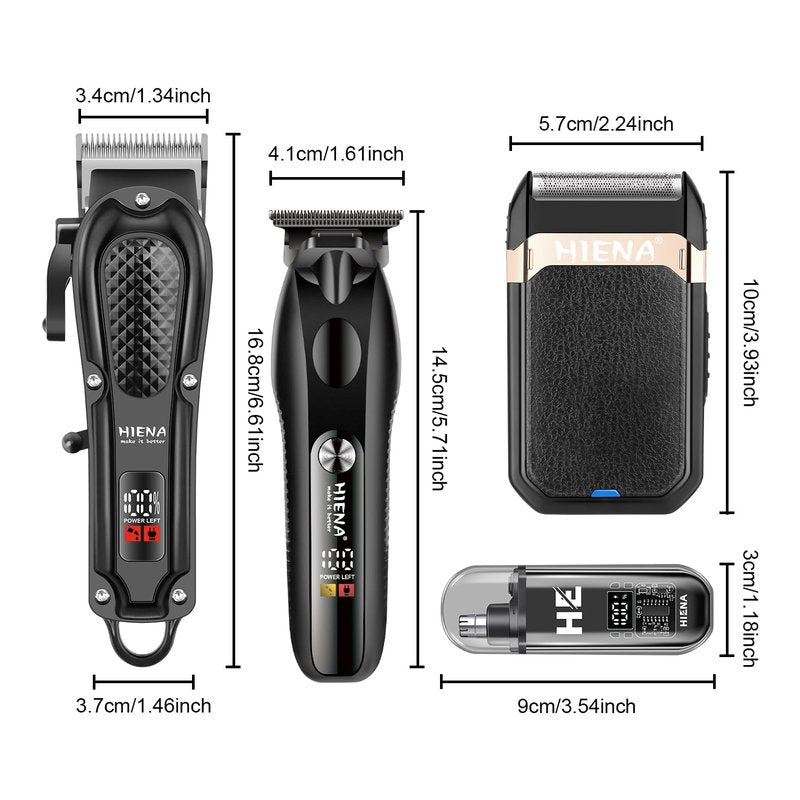 HIENA PRO Hair Clippers for Men Professional, Cordless Barber Clipper & T-Blade Beard/Hair Trimmer Set, Electric Razor Foil Shaver Nose Trimmer Barber Kit, Men's Hair Cutting Kit