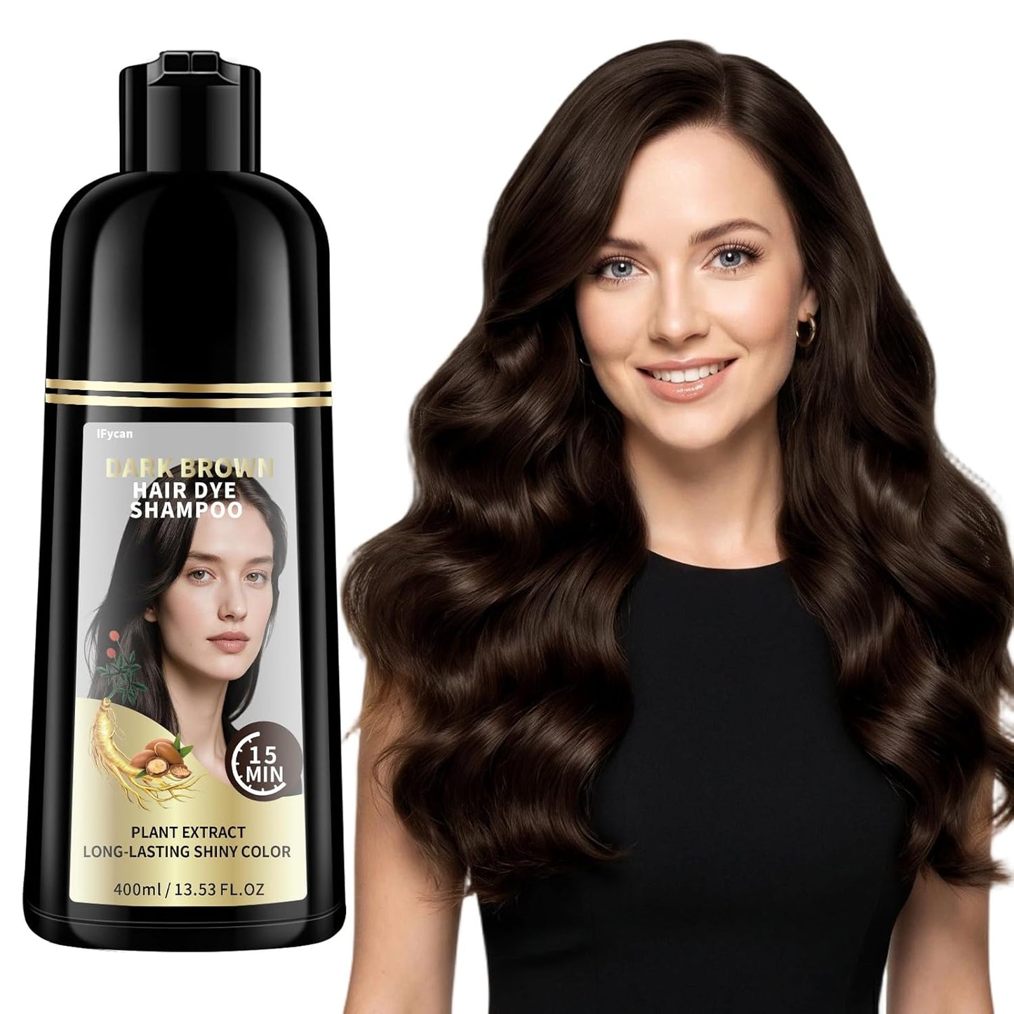 Black Hair Dye Shampoo - 100% Gray Coverage in 10-15 Mins | Herbal Extracts & Ammonia-Free Formula