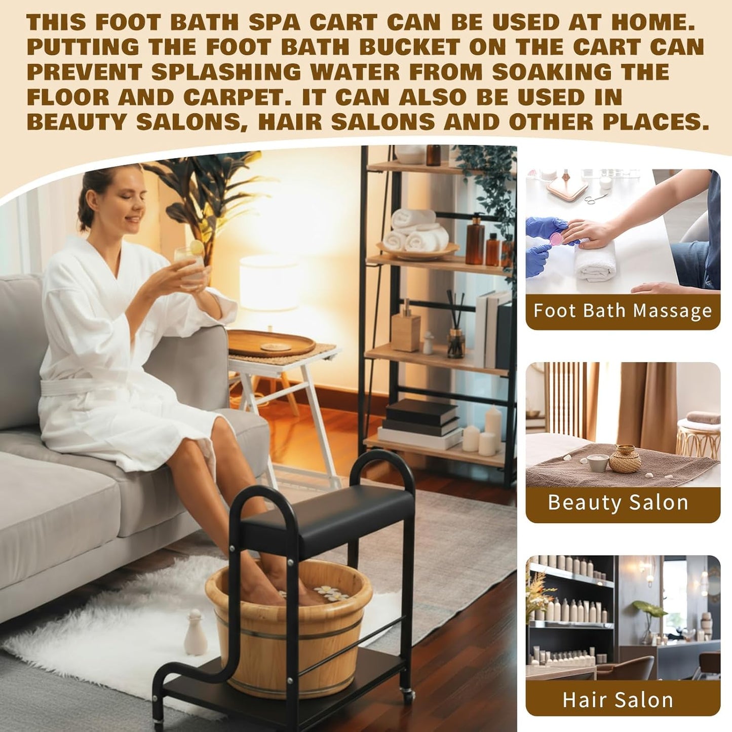 Portable Pedicure Cart - Foot Bath Trolley with Cushion | Spa Supplies in Black