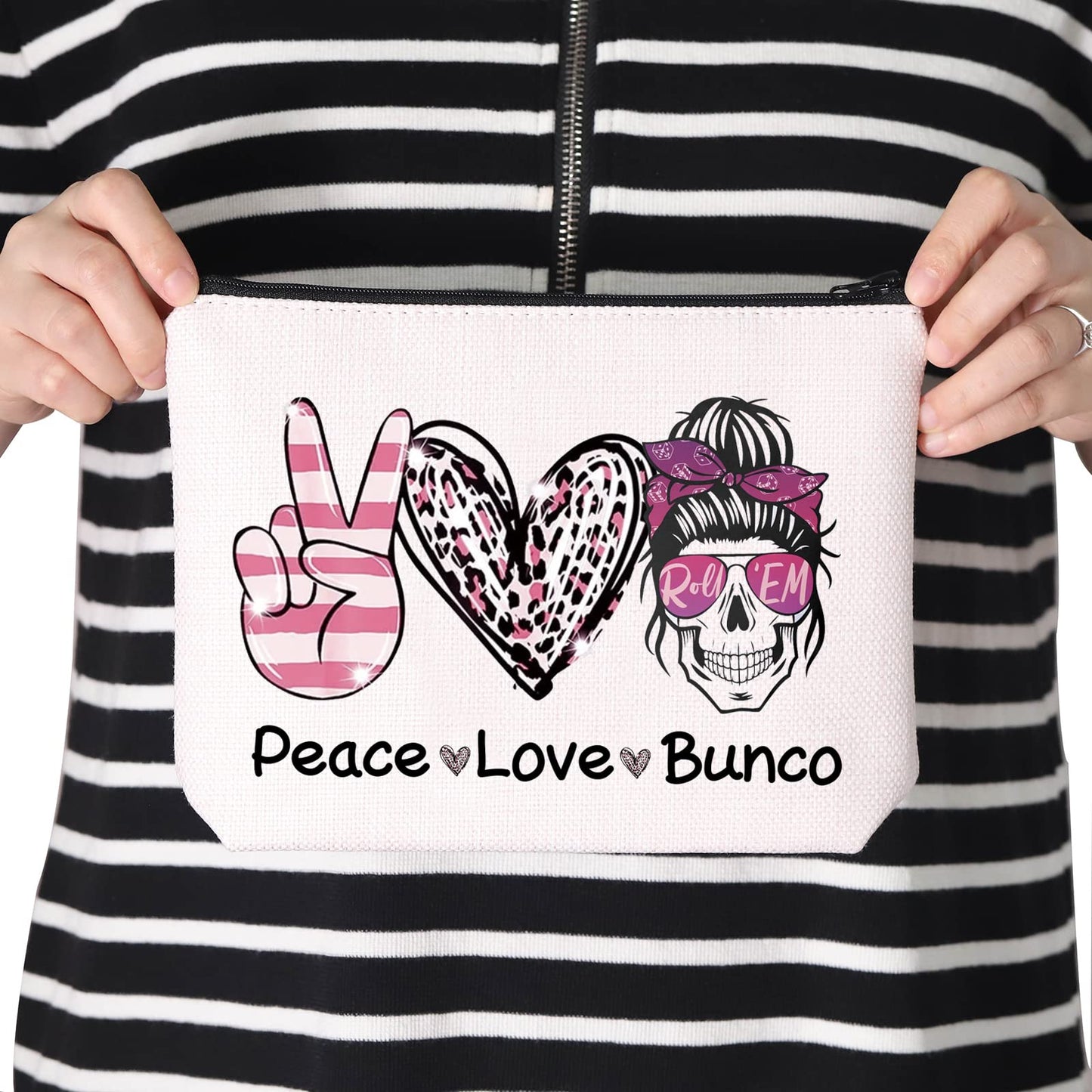 TSOTMO Bunco Dice Gamer Gift Peace Love Bunco Gambling Lover Zipper Pouch Makeup Bag (Peace Love Bunco)