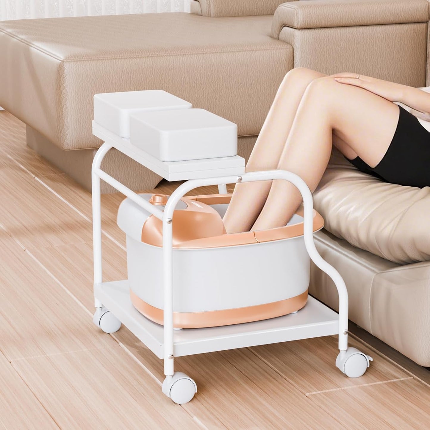 Portable Pedicure Cart - Adjustable Foot Bath Trolley with PU Cushion & Locking Wheels | Ideal for Spa, Salon & Home (Black)