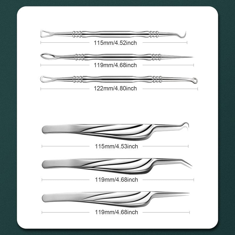 FVION Blackhead and Acne Extractor Kit, Professional Pimple Popper Tool Kit, Acne Tweezers and Blackhead Remover Tools for Face, 6 PCS Surgical Extractor Pimple Popping Tools