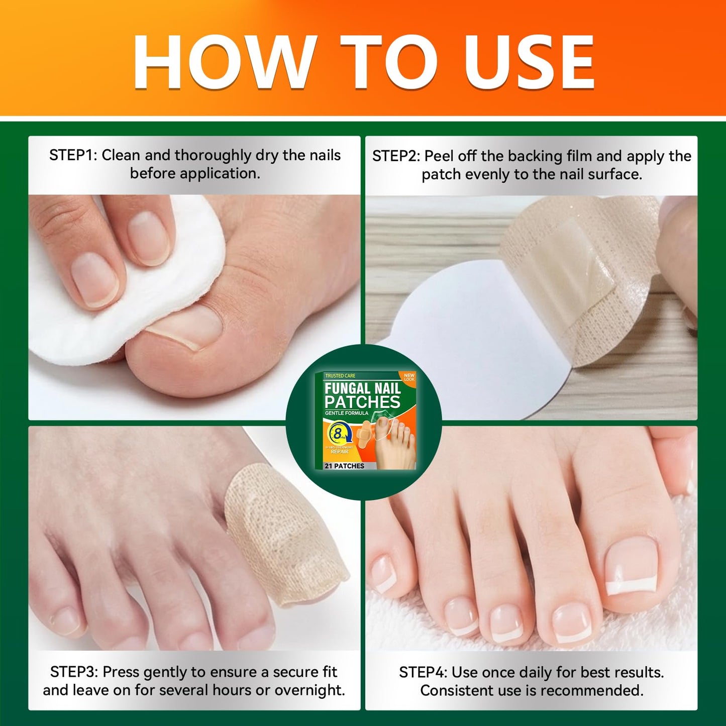 Fungal Nail Patches 21 PCS, Toenail Fungus Treatment Extra Strength, Hydrogel Nail Repair Patches for Overnight Use, Helps Improve Appearance of Damaged and Discolored Nails, Non-Slip