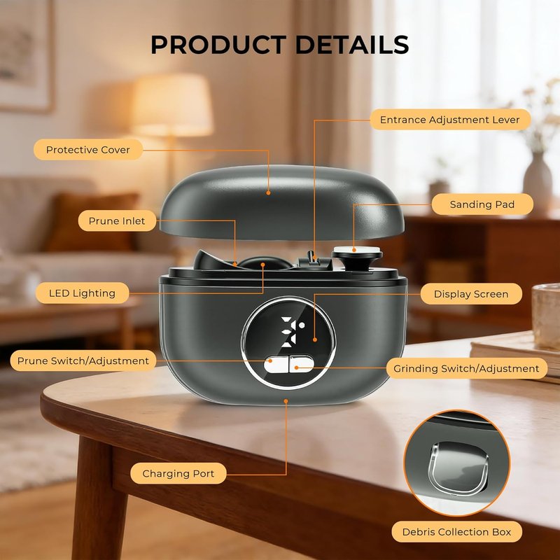 Electric Nail Clippers for Seniors - 3-in-1 Adjustable Dual-Slot, 3-Speed Trimming & Sanding | Black, Night Lighting, 1PC