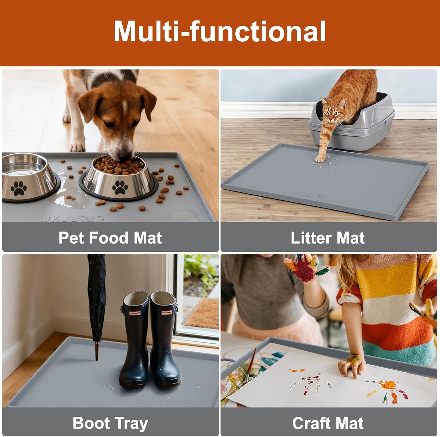 Extra Thick Waterproof Silicone Mat - Raised Edge Under Sink Protector | 34" x 22", Gray