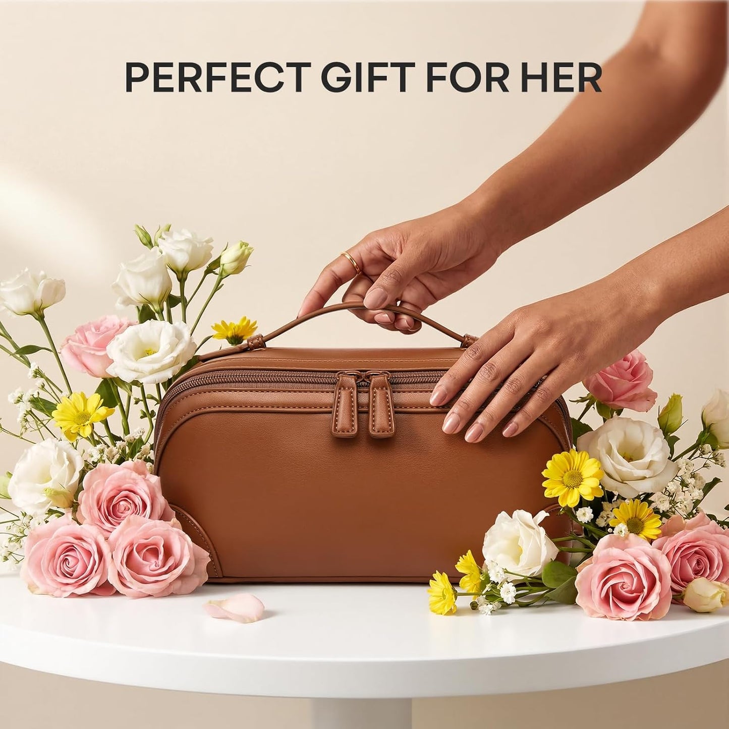 Travel Makeup Bag for Women - Large Capacity Waterproof PU Leather | Portable Cosmetic & Toiletry Organizer