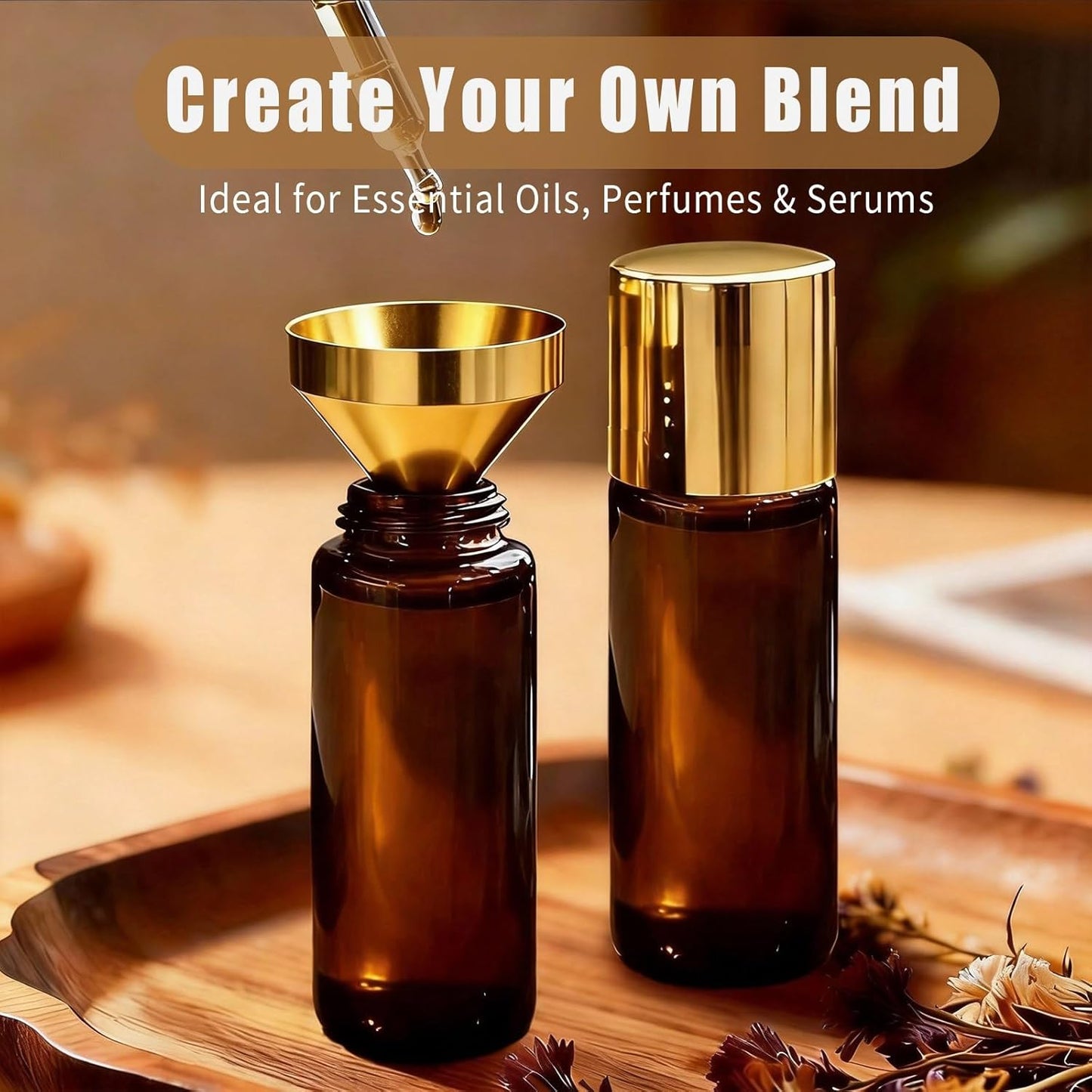 Rose Quartz Roller Bottles - 50ml Refillable Amber Glass | Leak-Proof Essential Oil Travel Containers with Natural Crystal Balls