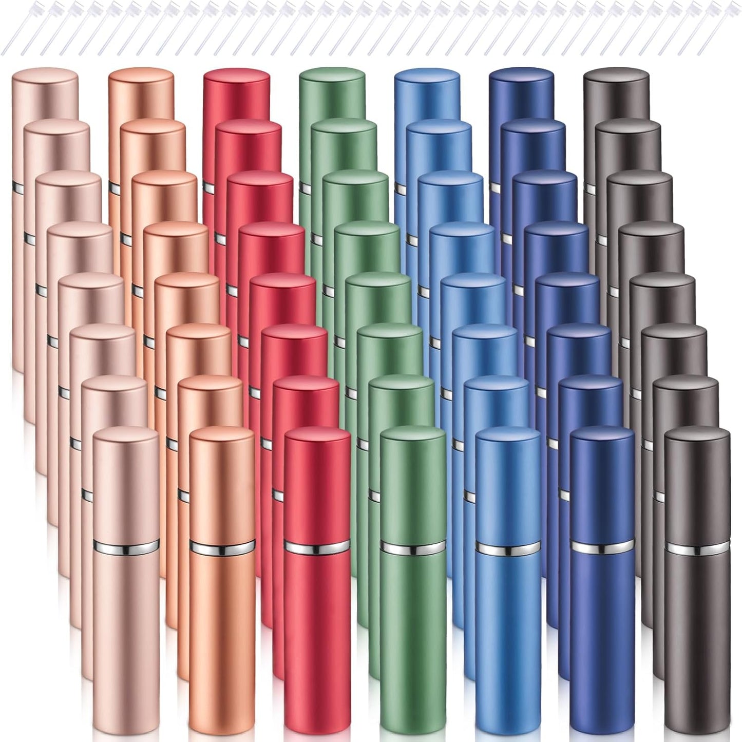 Zonon Mini Refillable Perfume Atomizer - 56 Pieces Portable Spray Bottle Set | Rainbow Color, 5 ml
