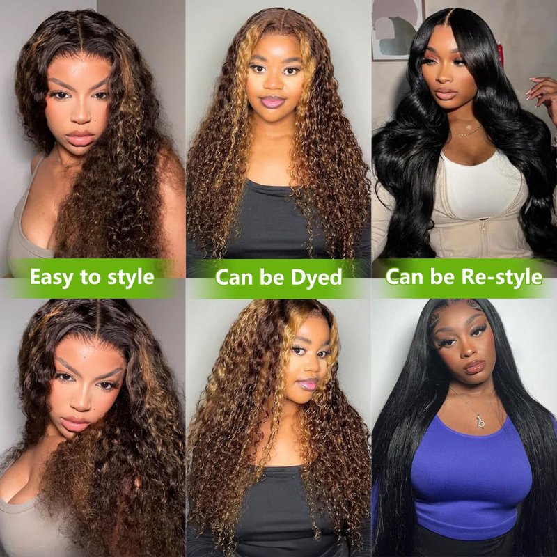 QUANDIAN Balayage Highlight Glueless Wigs Human Hair Pre Plucked Pre Cut 7x5 HD Lace 210 Density Deep Wave Lace Front Wigs Human Hair for Black Women Wear Go Drawstring Wig 18 Inch Ombre FB/30 Colored
