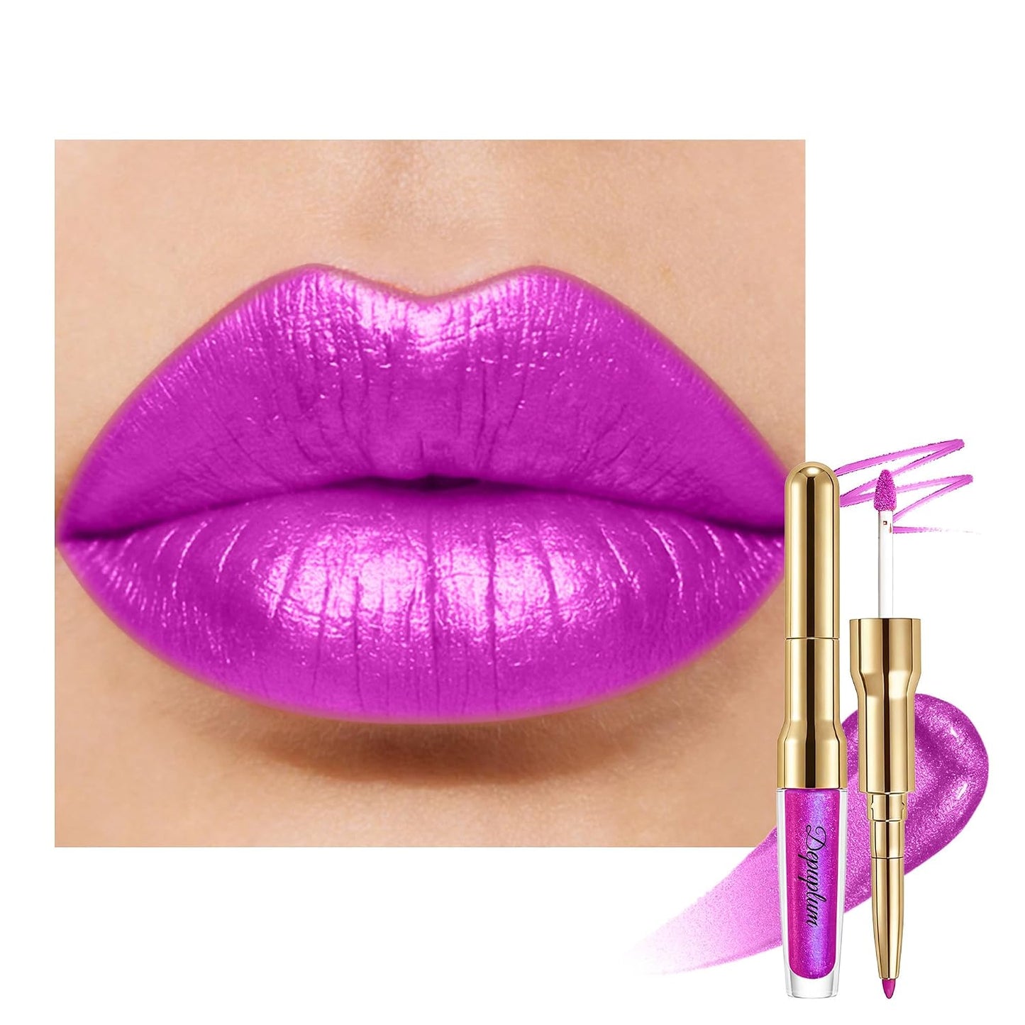 Pink Metallic Lipstick & Lip Liner Combo - Waterproof, Smudgeproof Shimmer Finish | Long Lasting Nude (GB24 Mauve Babe)