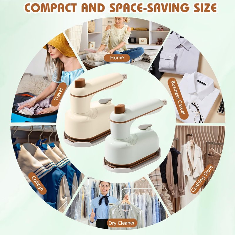 Steam Iron,Portable Travel Steamer Iron for Clothes,2-In-1 Steamer and Irons,Continuous Steam & Dry Ironing,Mini Travel Irons for Home,College Use (White)