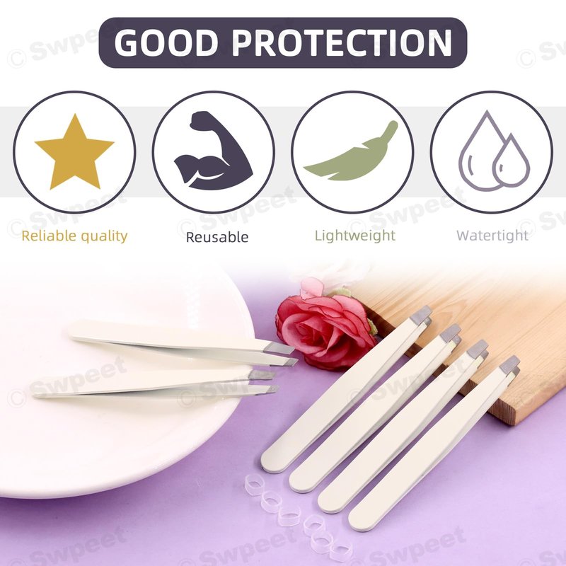 Swpeet 12Pcs 3.79 Inches Pink Eyebrow Tweezers Stainless Steel Slant Tip Tweezers Kit, Professional Eyebrow Facial and Hair Remover, Slant Pointed Precision Tweezers Fits for Men and Women