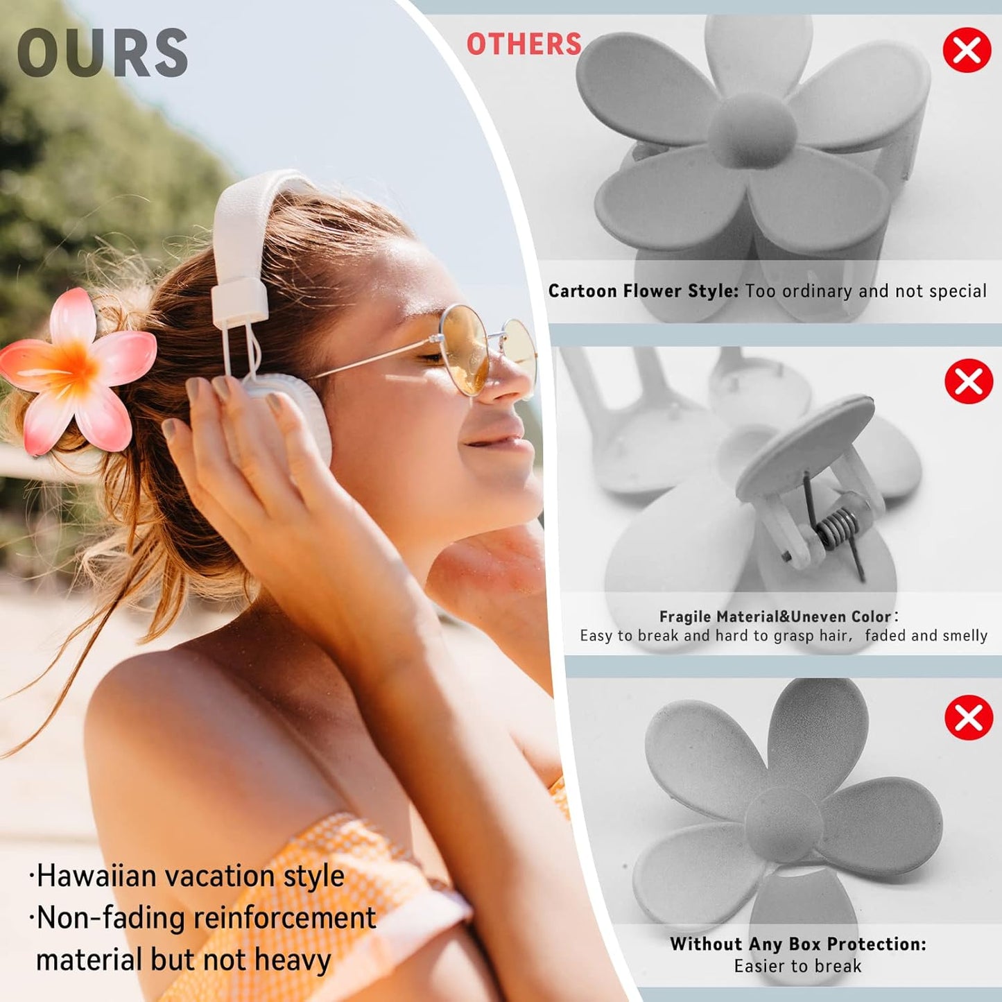 Flower Hair Claw Clips - 4PCS Large Hawaiian Clips for Thick Hair | Strong Hold, Nonslip Hair Accessories for Women & Girls