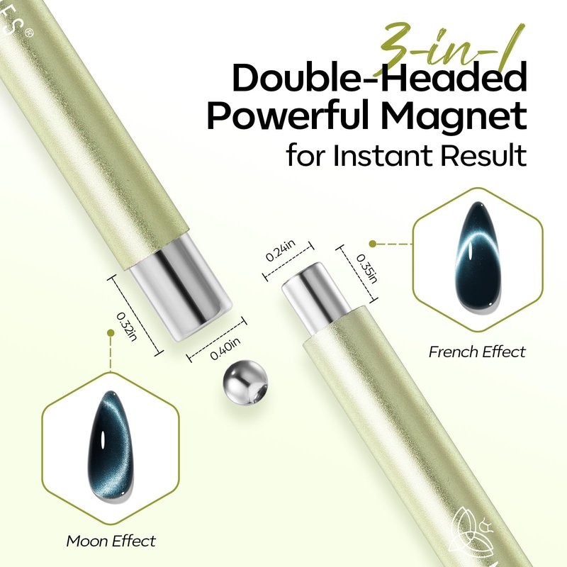 Modelones Cateye Gel Polish Nail Magnet Set, 6PCS Cat Eye Magnet Tool with Liner Nail Brush for Gel Swirl Nails Strong Magnetic Nail Art Wand, Glass Bead& French Tip for DIY Nail Lovers