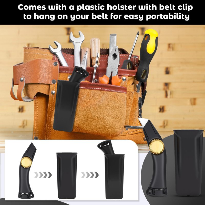 Lizenoz 2PCS Black Fixed Blade Roofing Knife, Heavy Duty Utility Knife for Drywall, Vinyl, Carpet Cutting, Metal Roofing Tools with Portable Storage Sheath, Replacement Blades, Navajas para Roofing