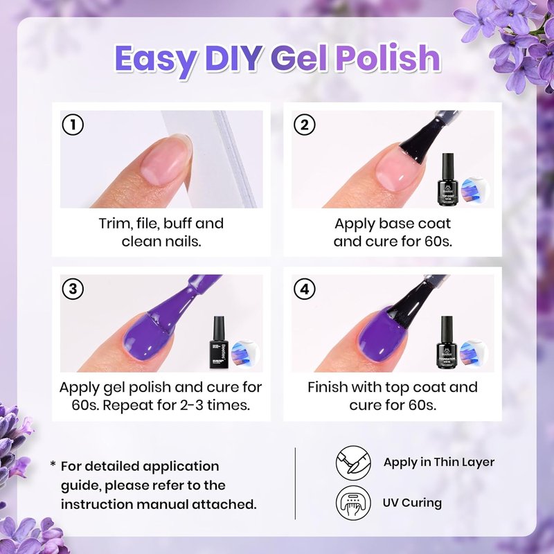 Beetles Purple Gel Polish Set - Lalic Reverie Collection | Trendy Soak Off LED Nail Gel Kit for DIY Manicure at Home