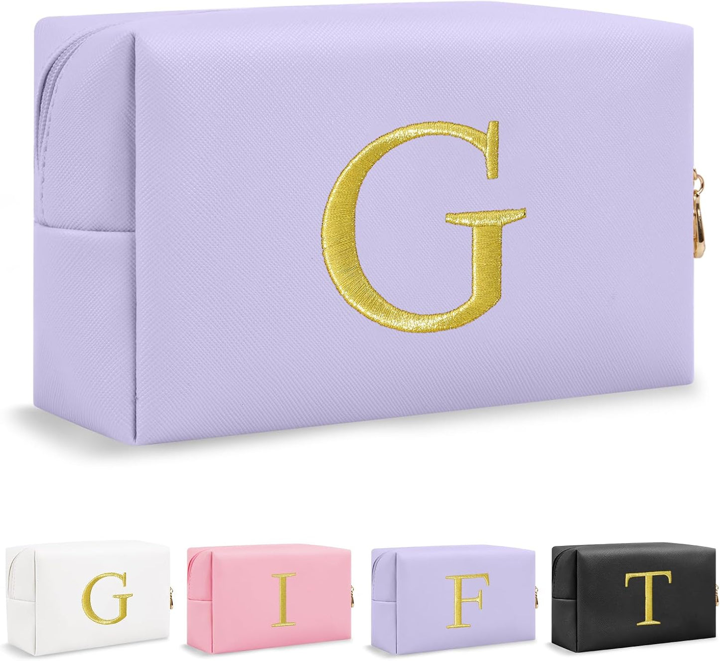 Personalized Initial Makeup Bag - Gold Embroidered Cosmetic Bag for Teens | Custom Travel Toiletry Bag (Black)