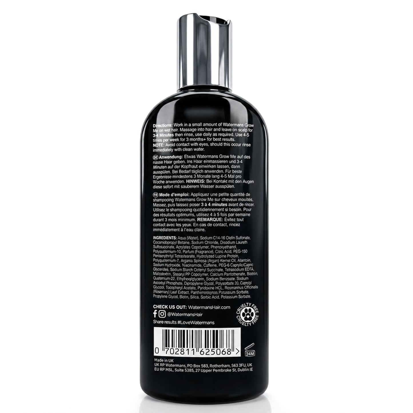 Watermans Grow Me Organic Hair Growth Shampoo - Strengthening Biotin & Rosemary Formula for Thicker Hair | 8.45 fl oz